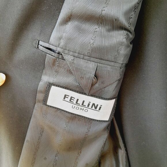 Wedding Tux FELLINI 2 Pc Two Buttons Jacket/Pants Wool Black Sz:44R/… - Picture 6 of 14